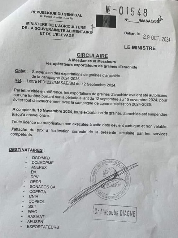 Suspension immédiate des exportations de graines d’arachide au Sénégal