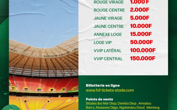 Prix des billets pour le match Sénégal vs RD Congo au Stade Abdoulaye Wade révélés