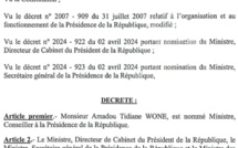 Amadou Tidiane Wone nommé ministre, conseiller à la présidence par décret présidentiel